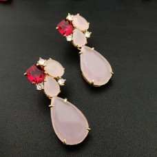 Multi color quartz gold plated earrings